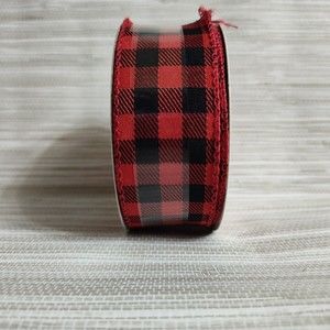 Wired Ribbon 1.5" x 30' Red Black Buffalo Check Plaid Pattern